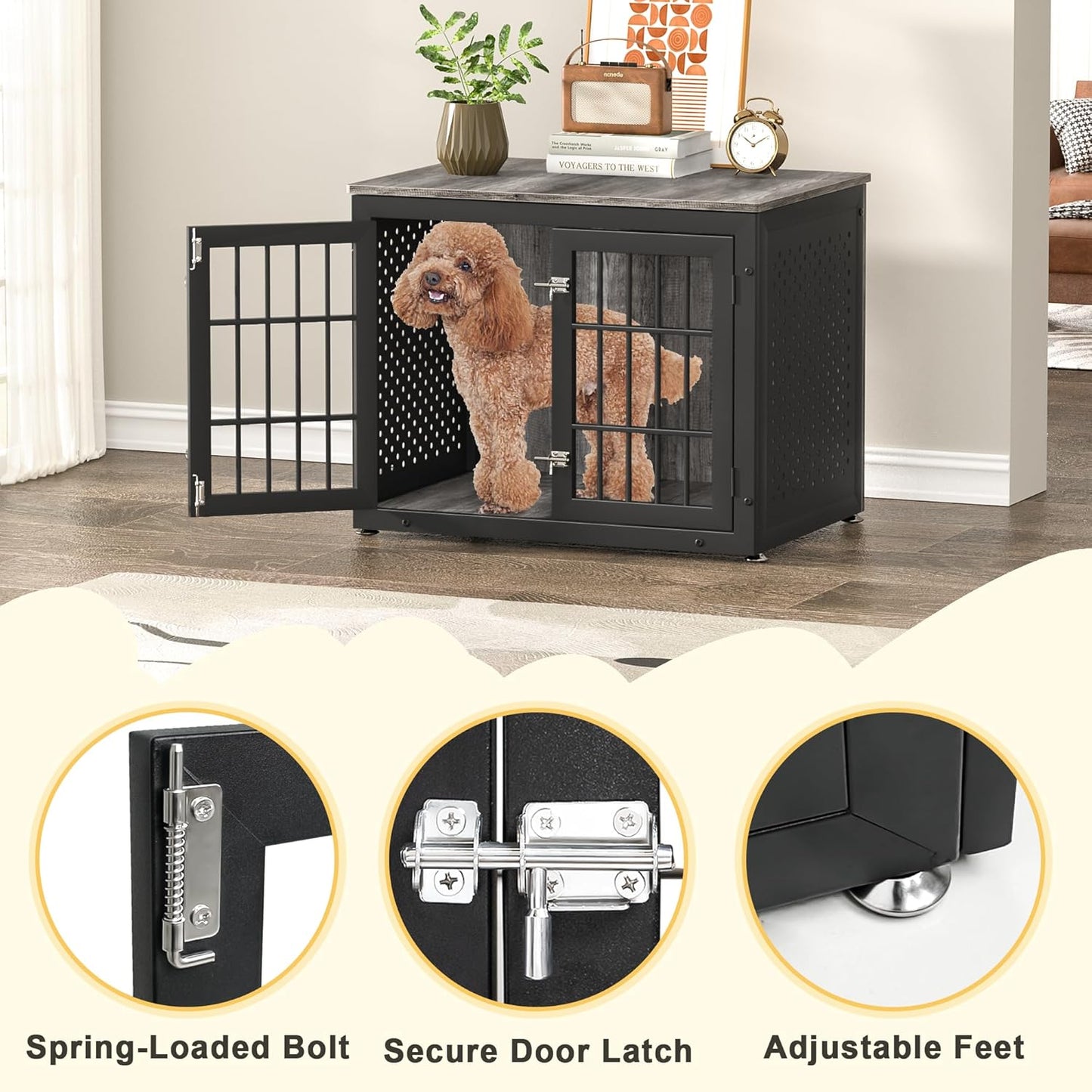 32" Heavy Duty Dog Crate Furniture for Small and Medium Dogs, Metal Kennel for High Anxiety Dogs, Chew Proof Pet Cage Indoor, Decorative Dog Kennel End Table