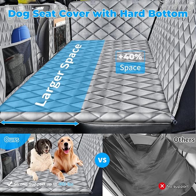 URPOWER XL Dog Back Seat Extender for Crew Cab Truck, Hard Bottom Dog Car Seat Cover Waterproof Dogs Car Hammock Pet Backseat Bed, Pet Truck Accessories for F150 / RAM 1500/ Tundra Crew Cab