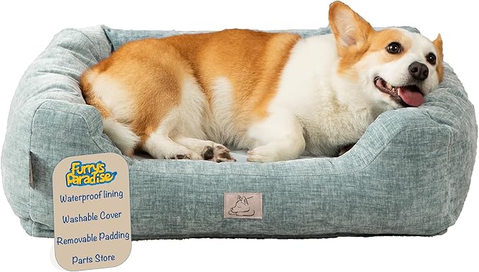 Furry's Paradise Foam Cuddler Pet Bed with Waterproof Liners, Reversible Cushion, Washable Cover, Recycled Fibers and Non-Slip Bottom. (Shallow Seas, Orthopedic Medium)