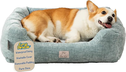 Furry's Paradise Foam Cuddler Pet Bed with Waterproof Liners, Reversible Cushion, Washable Cover, Recycled Fibers and Non-Slip Bottom. (Shallow Seas, Orthopedic Medium)