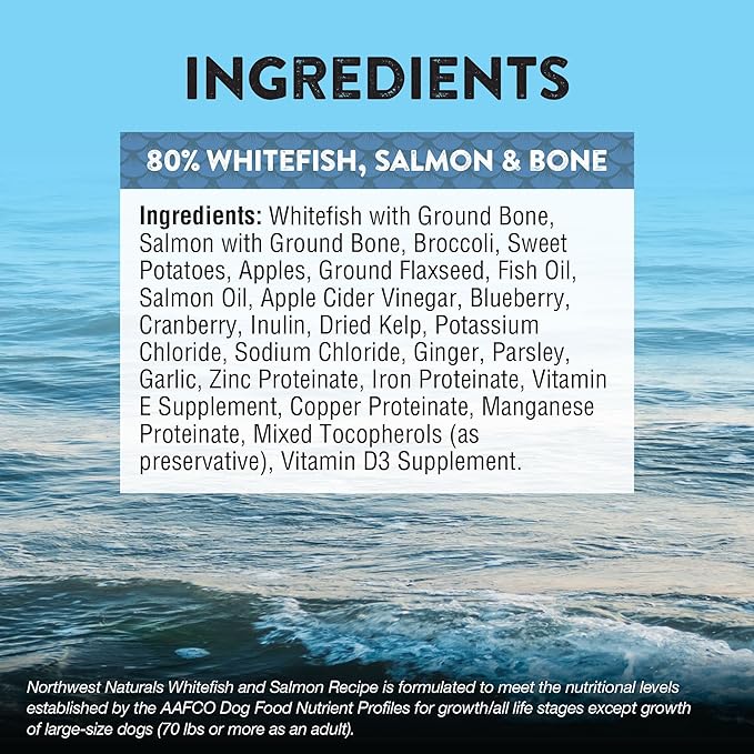 Northwest Naturals Freeze-Dried Whitefish & Salmon Dog Food - Bite-Sized Nuggets - Grain-Free, High-Protein, Raw Diet, Human-Grade Ingredients, All Natural, Omega-3 for Skin & Coat, Made in USA, 25 Oz