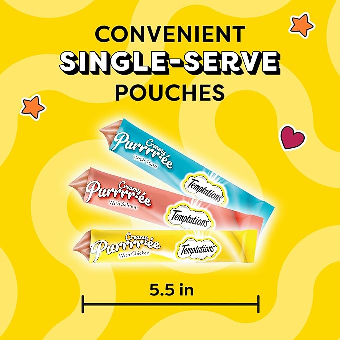 Temptations Creamy Puree Variety Pack of Squeezable Cat Treats, 0.42 oz. Tubes, 24 Count