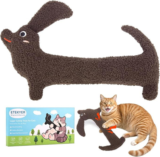 Xmas Cat Toy Refillable Catnip Toy, Safe Teeth Cleaning Kitten Toy for Indoor Cats Kitty Kicker, Crinkle Interactive Cat Nip Chew Toys, Brown
