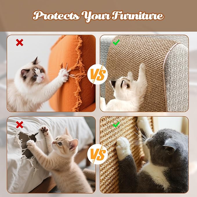 80"x15.7" Cat Wall Scratching Mat, Extra Large Cat Climbing Carpet with 20 Fixed Nails Wall Scratcher Furniture Protector for Couch, Sofa, Home (Brown)