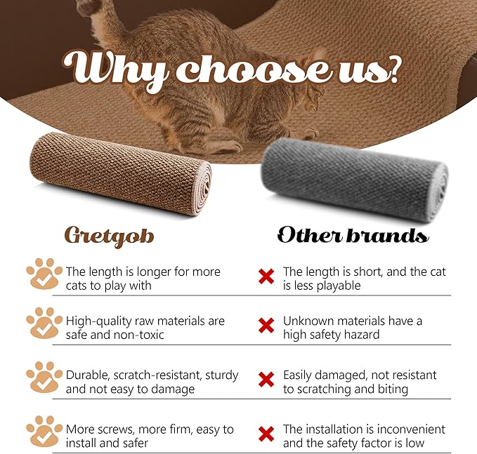 80"x15.7" Cat Wall Scratching Mat, Extra Large Cat Climbing Carpet with 20 Fixed Nails Wall Scratcher Furniture Protector for Couch, Sofa, Home (Brown)