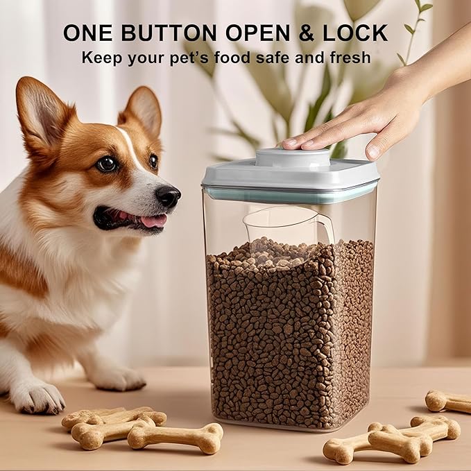 3-5 Lbs Dog-Cat Pop Treat - Airtight Jar - Pet Food Storage Container for Kibble & Treats, 2pcs 4L/4.2qt with 130ml/0.14qt Half Scoop Stackable Pop Lid Plastic Container with Lid
