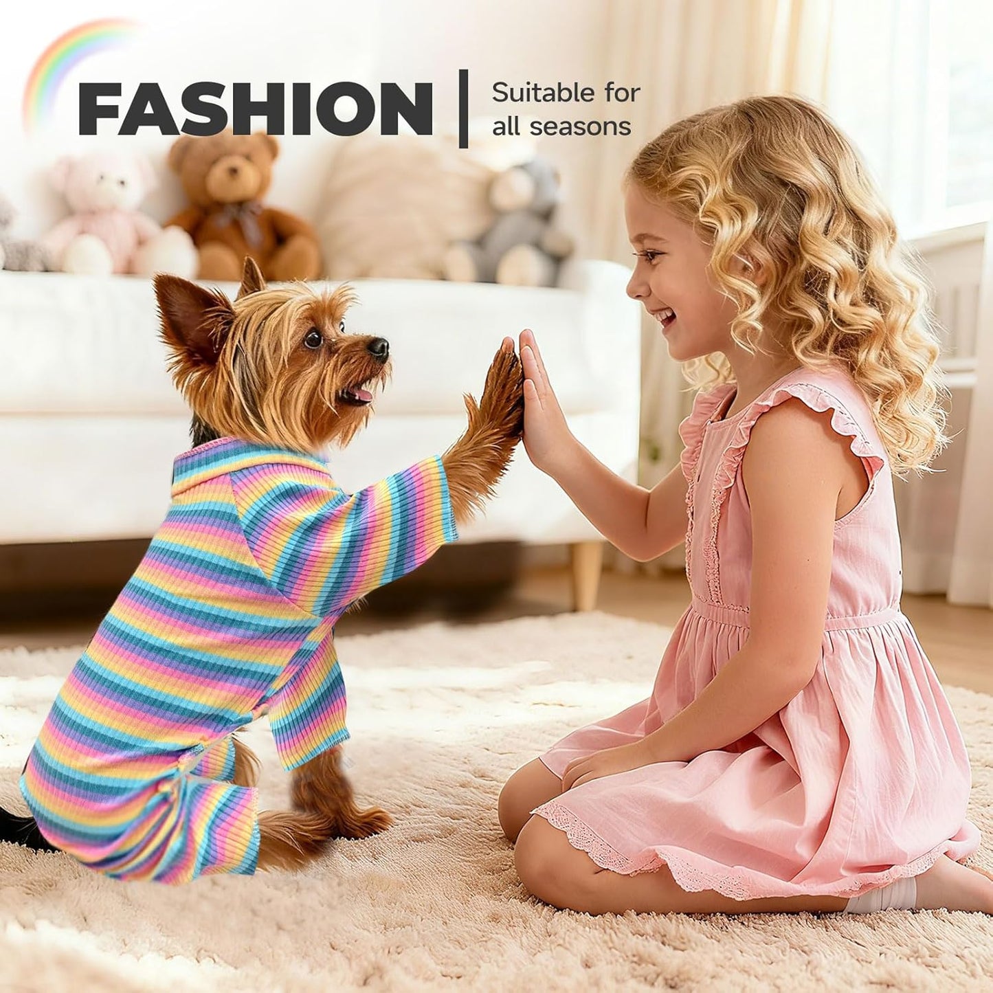 BAEJMJK Striped Dog Pajamas Stretchy Cute Four-Legged Boy Girl Dog Clothes with Sleeves Comfortable Dogs Jumpsuit Colorful Pet Puppy Outfits Apparel for Small Medium Dogs Cats(Pink,Pink,Medium)