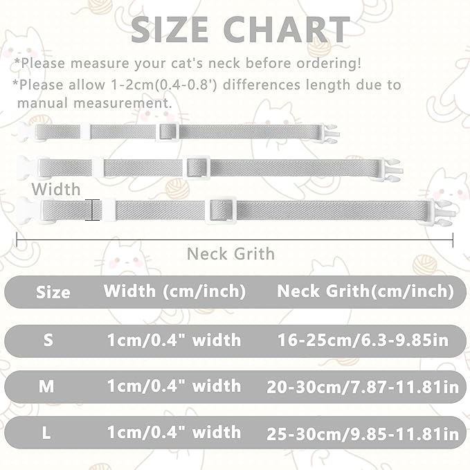 Elastic Cat Collar, Stretch Cat Collar Quick Release, Bright Colors Safety Kitten Collar Adjustable Collar for Kittens, Lightweight Soft Polyester Collars for Boy Girl Cats (LightGray,L)