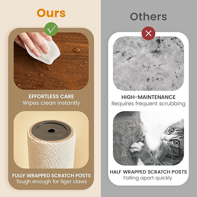 Modern Cat Tree - 64 inch Cat Tower for Indoor Cats, Multi-Level Cat Condo with 7 Fully Wrapped Scratching Posts, 2 Perches, Hammock, Removable Pad & Dangling Balls-Walnut Brown