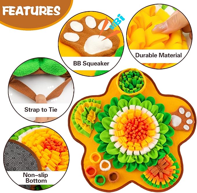 Snuffle Mat for Dogs, Pet Snuffle Mat for Small and Medium Dogs, Interactive Sniff Mat Feeding Mat for Puppies, Slow Feeder Dog Treat Mat for Training and Stress Relief (Bone Shape) (Green, One Size)