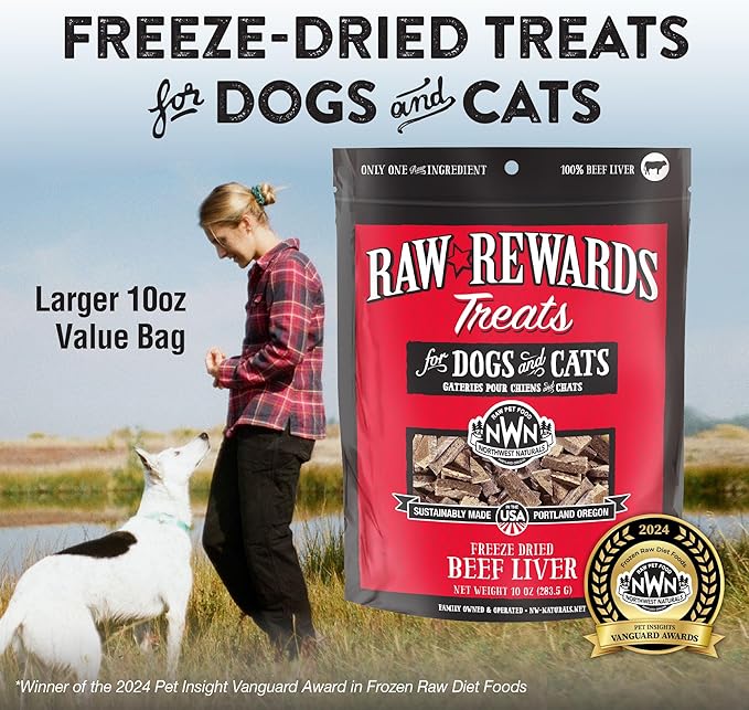Northwest Naturals Raw Rewards Freeze-Dried Beef Liver Treats for Dogs and Cats - Bite-Sized Pieces - Healthy, 1 Ingredient, Human Grade Pet Food, All Natural, Proudly Made in USA, 10 Oz (Pack of 3)
