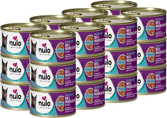 Nulo Beef & Mackerel Grain-Free Minced Wet Canned Cat Food, 3 Ounce (Pack of 24)
