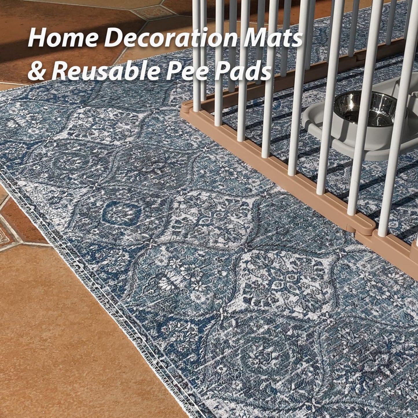 nunubaby 4PACK Washable Pee Pads for Dogs, Stylish, Non-Slip and Leak-Proof Pee Pads. Reusable Potty Pads for Dogs for Crates and Floors.(Blue/Multi, 24" x48" )