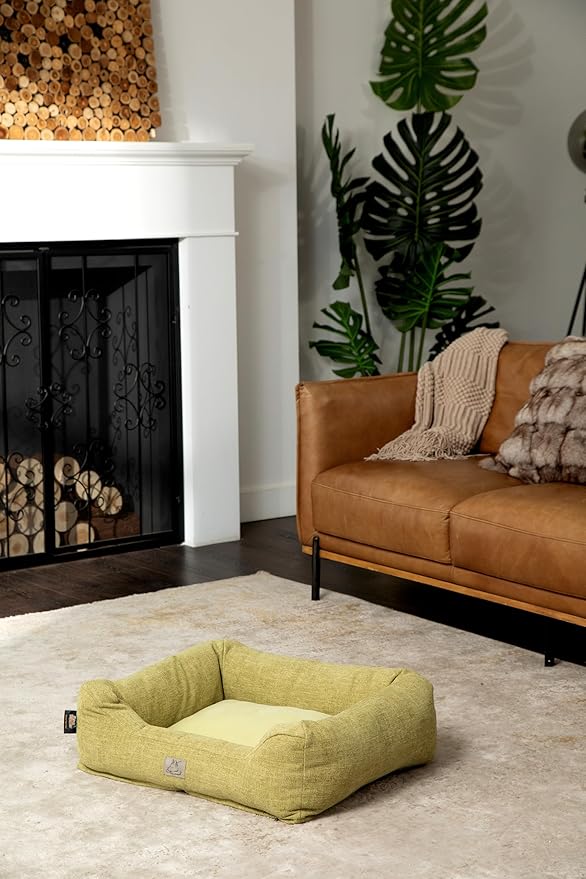 Furry's Paradise Cuddler Waterproof Bolster Pet Bed with Recycled Fibers and Non-Slip Bottom. (Olive Green, Medium)