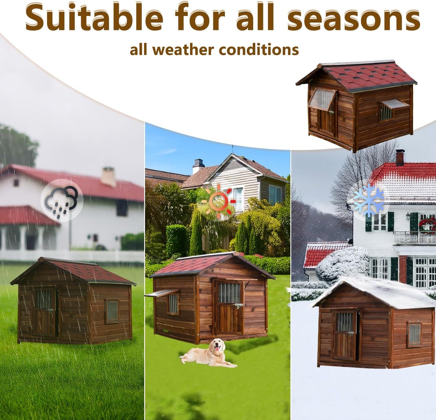 Dog House Outdoor, Solid Pine Wood Dog House with Waterproof Roof, Warm Spacious Pet House, Heavy Duty Animal Shelter for Large Breed Weatherproof, 4XL