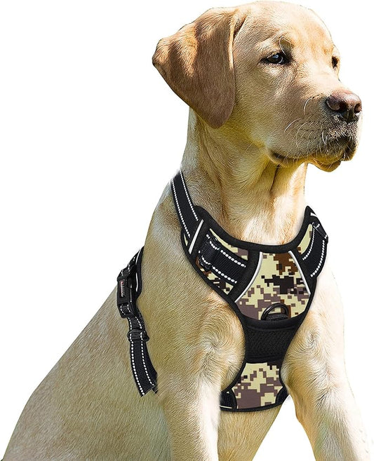 BARKBAY No Pull Dog Harness Front Clip Heavy Duty Reflective Easy Control Handle for Large Dog Walking(Desert camo,L)
