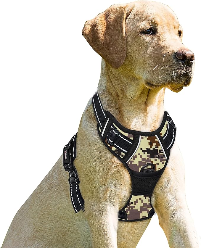 BARKBAY No Pull Dog Harness Front Clip Heavy Duty Reflective Easy Control Handle for Large Dog Walking(Desert camo,M)