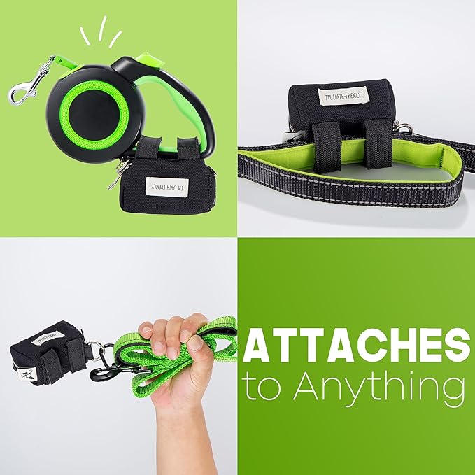 Black Poop Bags Holder - 10% to Charity - Strong Quality Zipper - Virgin Plastic Free - Black Dispenser with Secure Carabiner