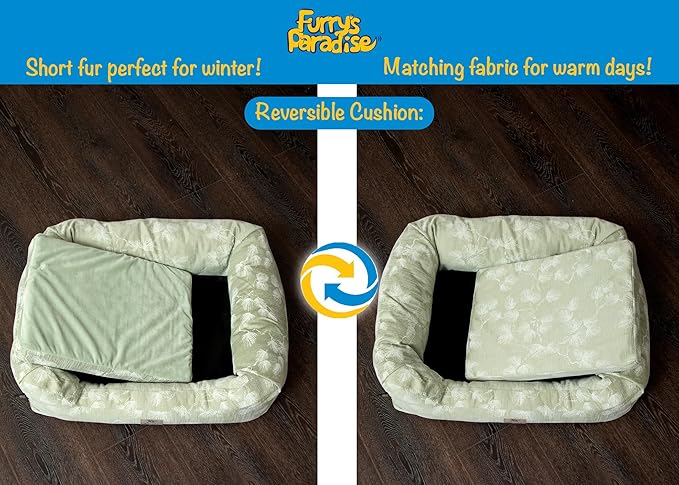Furry's Paradise Foam Cuddler Pet Bed with Waterproof Liners, Reversible Cushion, Washable Cover, Recycled Fibers and Non-Slip Bottom. (Blown Dandelions, Orthopedic Medium)