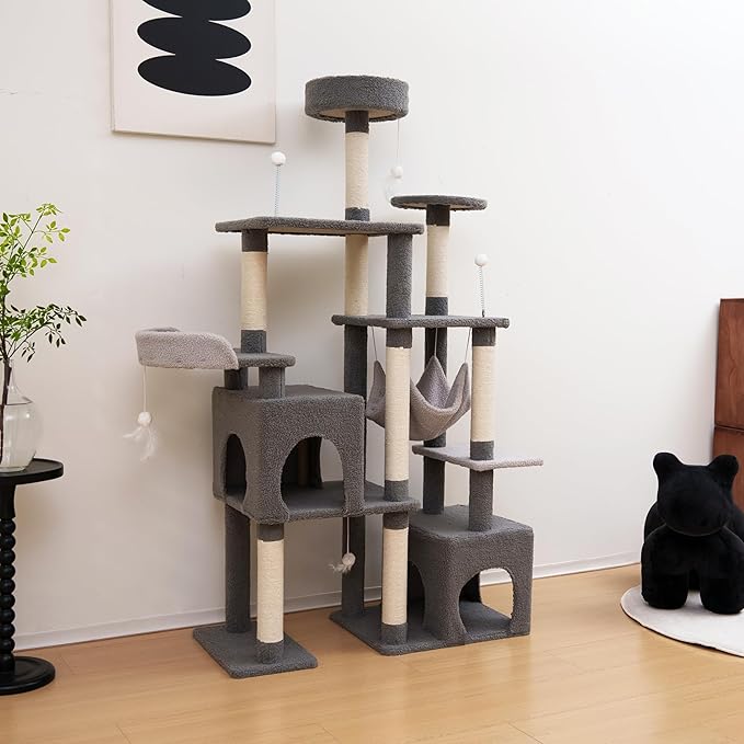 Cat Tree 67in Cat Tower Scratching Post for Cats Tree Tower Furniture for Cats Plush Multi-Level Cat Condo (Gray)
