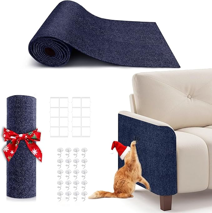 78.7"X15.8" Cat Scratching Mat, Self-Adhesive Cats Carpet, DIY Scratch Furniture Protector for Couch, Sofa, Wall & Doors, Durable Cat Scratch Guards Couch Cats Scratcher from Claws (Dark Blue)