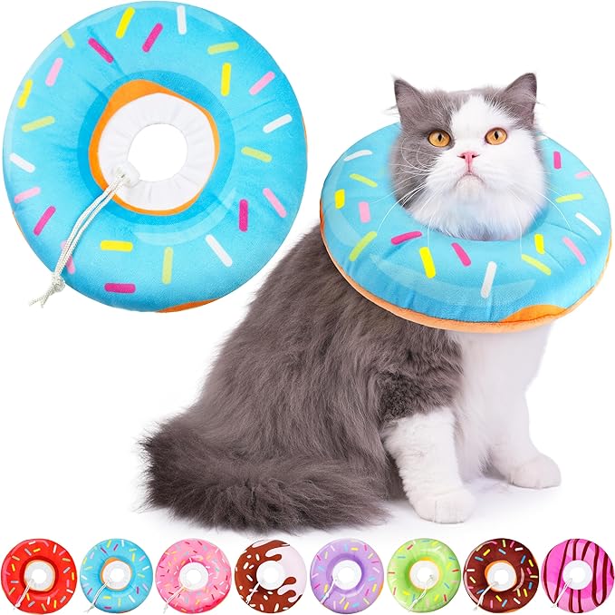 Cat Cone Collar Soft, Cat Recovery Collar for Wound Healing Cute Cat Donut Adjustable Cat Cones to Stop Licking Comfortable Lightweight Neck Elizabethan Collars for Cats Kittens After Surgery