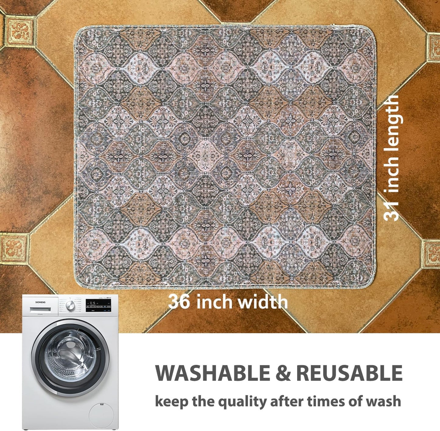 nunubaby Washable Pee Pads for Dogs, Stylish, Non-Slip and Leak-Proof Pee Pads. Reusable Potty Pads for Dogs for Crates and Floors.(Brown/Multi, 31" x36")