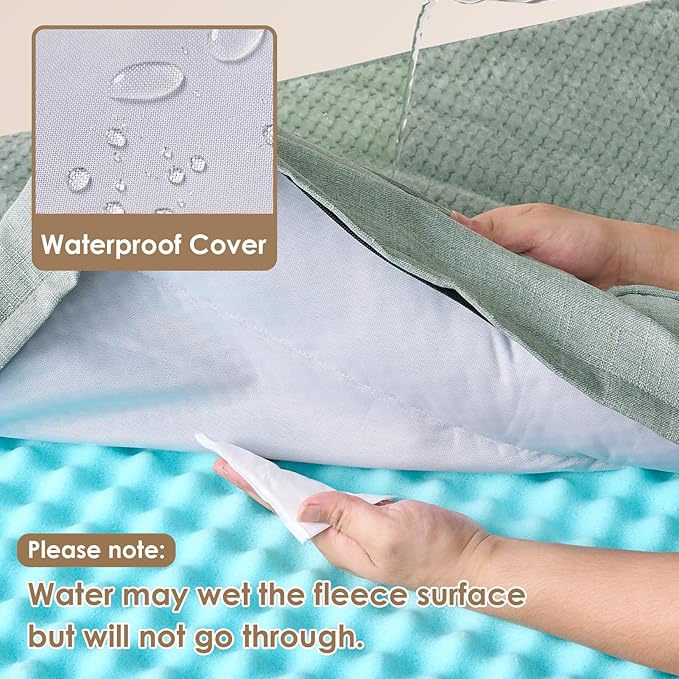 EHEYCIGA Memory Foam Dog Bed Large Sized Dogs, Waterproof Dog Bed Orthopedic with Washable Removable Cover, Non-Slip Pet Bed Couch, 36x27x6 Inches, Greyish Green