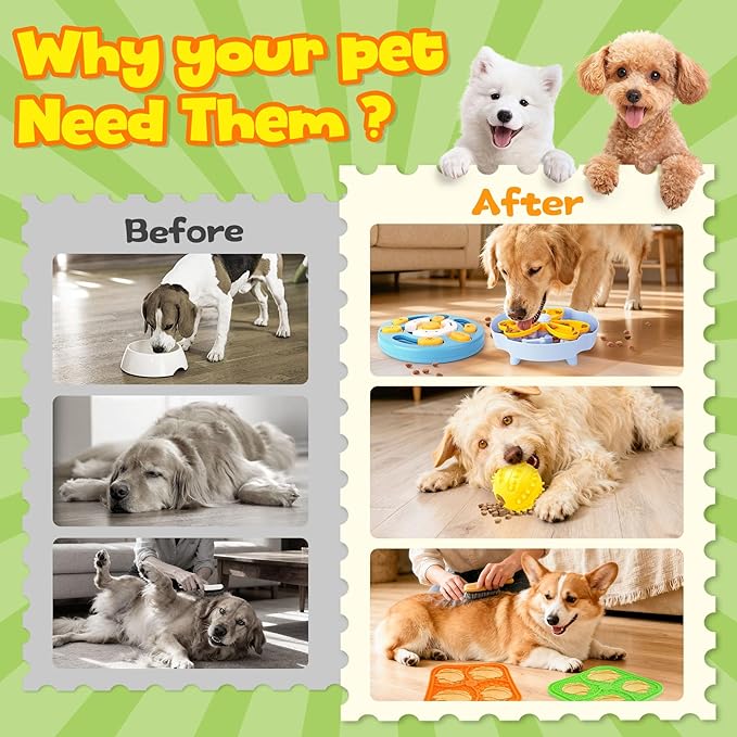 Curated Dog Puzzle Toys for Boredom and Mental Stimulation, 10-Pack Enrichment Toy Set with Slow Feeder Bowl, Lick Mat & Treat Ball to Keep Dogs Busy and Engaged