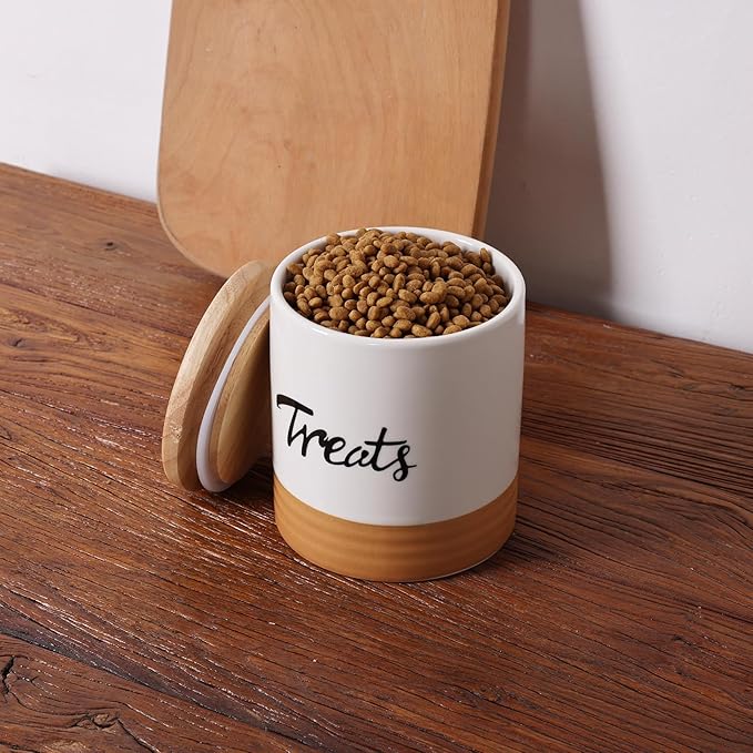 LEETOYI Cat Treat Container with Lid, Ceramic Dog Treat Jars Modern, Farmhouse Kitchen Decor, Cat Treat Storage Caddy Organizer, 4.5 Inch 31oz White