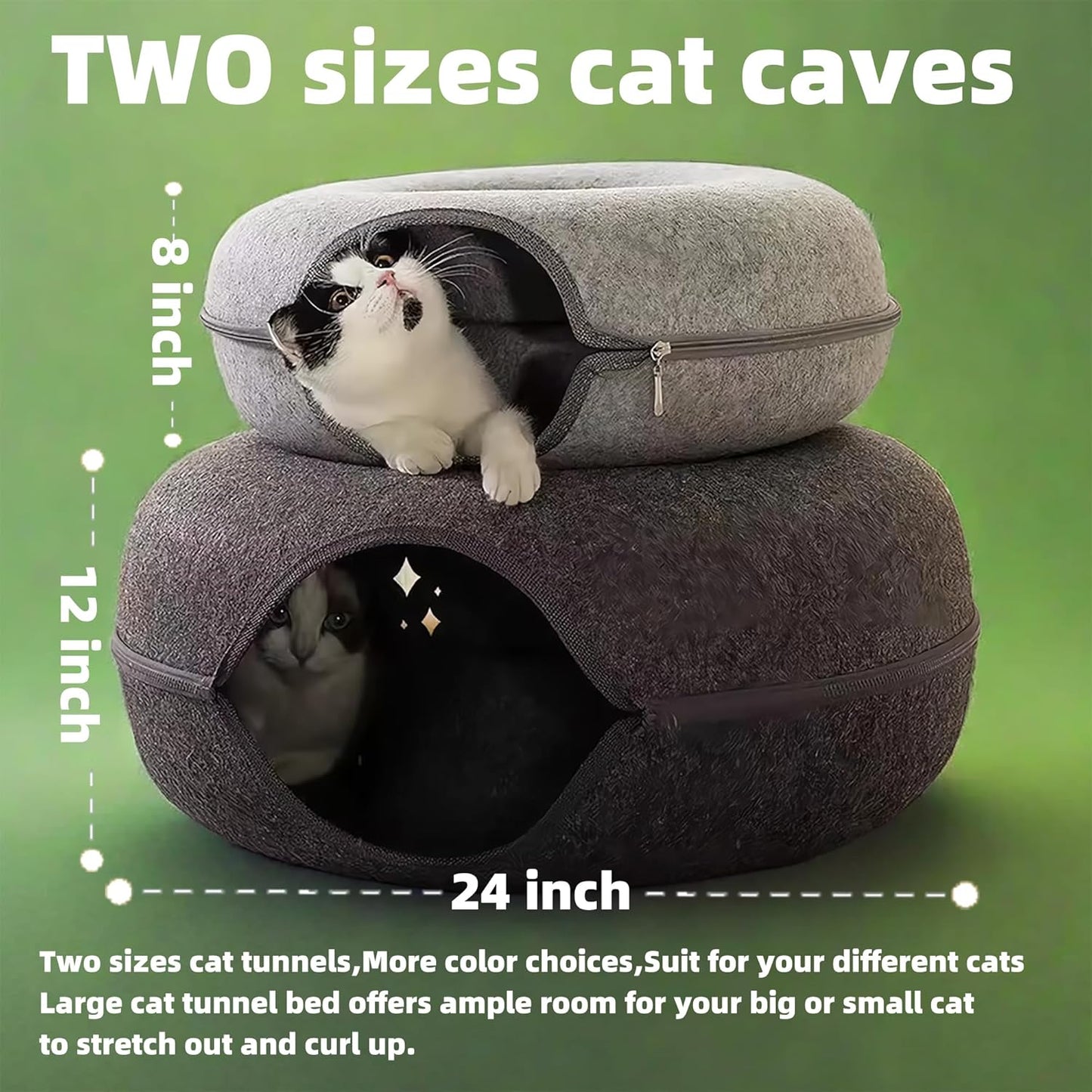 Donut Cat Tunnel Bed Peekaboo Cat Cave for Large Cats Up to 30 Lbs, Kitty Interactive Playing Tent House for Multiple Cats,Detachable,Scratch Resistant (Light Gray, Large - 24 Inch Diameter)