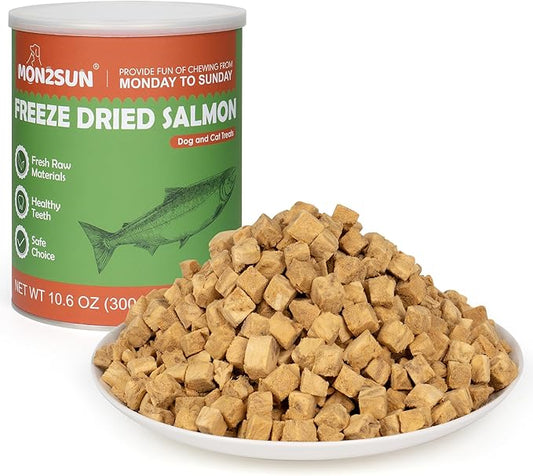 MON2SUN Freeze Dried Salmon Cat and Dog Treats, Single Ingredient Natural and Healthy Dog Snacks, High Protein Training Treats & Food Topper, 10.6oz