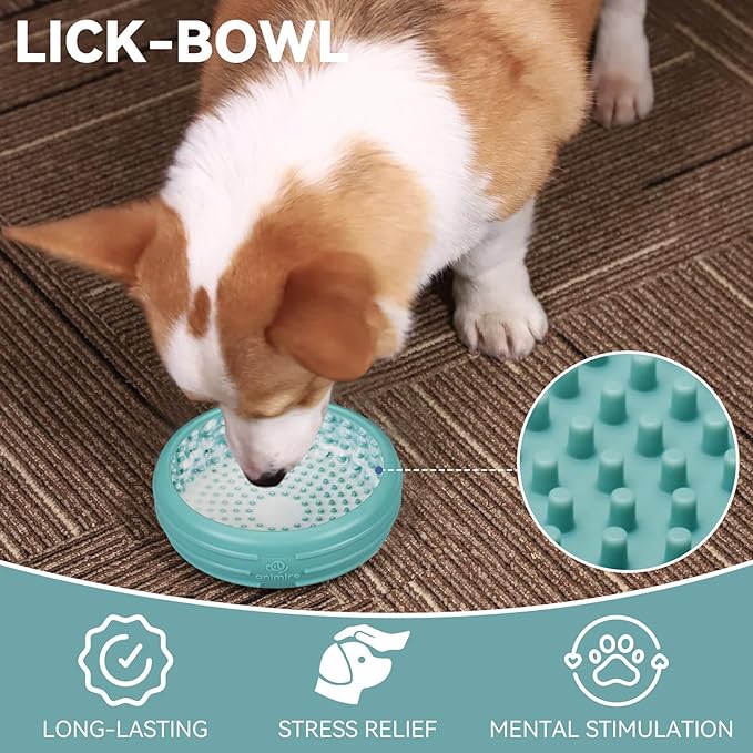 Dog Lick Bowl, Animire Freeze Lick Mat for Dogs, Non-Slip Slow Feeder Licking Bowl Enrichment Treat for Distraction Anxiety Relief, Food Grade Silicone, Dishwasher Safe(Teal,XL)