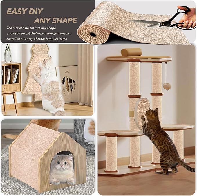 78.7"X15.8" Cat Scratching Mat, Self-Adhesive Cat Scratch Carpet, DIY Cats Scratch Furniture Protector for Couch, Sofa, Wall & Door, Durable Furniture Guards Couch Scratcher from Cats Claws (Beige)