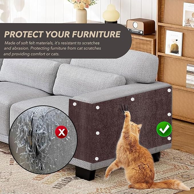 78.7"X15.8" Cat Scratching Mat, Self-Adhesive Cat Scratch Carpet, DIY Cats Scratch Furniture Protector for Couch, Sofa, Wall & Door, Durable Furniture Guards Couch Scratcher from Cats Claws (Brown)
