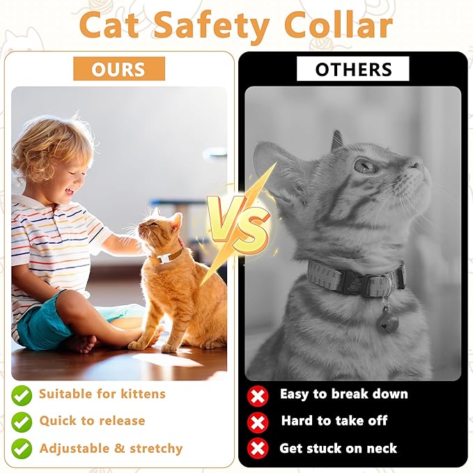 Elastic Cat Collar, Stretch Cat Collar Quick Release, Bright Colors Safety Kitten Collar Adjustable Collar for Kittens, Lightweight Soft Polyester Collars for Boy Girl Cats (Brown,S)