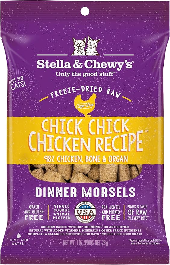 Stella & Chewy's Freeze-Dried Raw Cat Dinner Morsels - Premium Chicken Recipe with 98% Cage-Free Meat & Organs - Natural Grain-Free Cat & Kitten Food - Made in USA - 1 oz