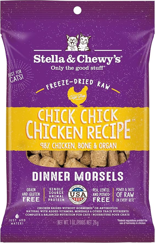 Stella & Chewy's Freeze-Dried Raw Cat Dinner Morsels - Premium Chicken Recipe with 98% Cage-Free Meat & Organs - Natural Grain-Free Cat & Kitten Food - Made in USA - 1 oz