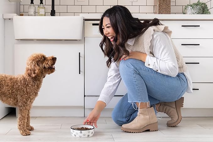 Pearhead Ceramic Dog Faces Dog Bowl, Holds 2 Cups, Stoneware Food and Water Dish for Dogs up to 20 lbs, Microwave and Dishwasher Safe, Small/Medium