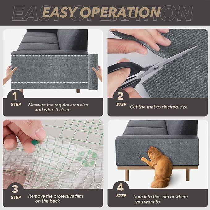 78.7"X15.8" Cat Scratching Mat, Self-Adhesive Cats Carpet, DIY Scratch Furniture Protector for Couch, Sofa, Wall & Doors, Durable Cat Scratch Guards Couch Cats Scratcher From Claw (Light Grey)