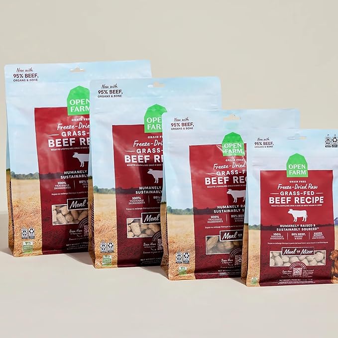 Open Farm, Freeze Dried Raw Dog Food, Morsels with 95% Meat, Organs & Bone, Organic Produce & Superfoods, Complete Meal or Freeze Dried Dog Food Topper, Grass-Fed Beef Recipe, 31.5oz Bag