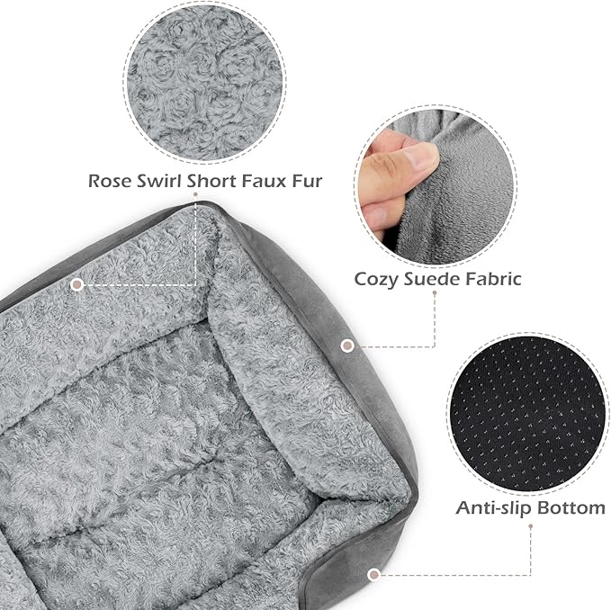 INVENHO Large Dog Bed Rectangle Washable Orthopedic Soft Calming Sleeping Durable Pet Cuddler with Anti-Slip Bottom