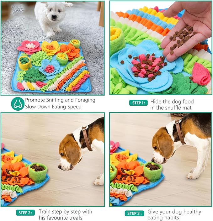 ORIA Snuffle Mat for Dogs, 15.4 x 15.4'' Slow Feeder Mat for Mental Stimulation, Foraging Training & Anxiety Relief, Interactive Puzzle Toy, Pet Foraging Mat for Small Dogs, Puppies, Cats, Rabbits