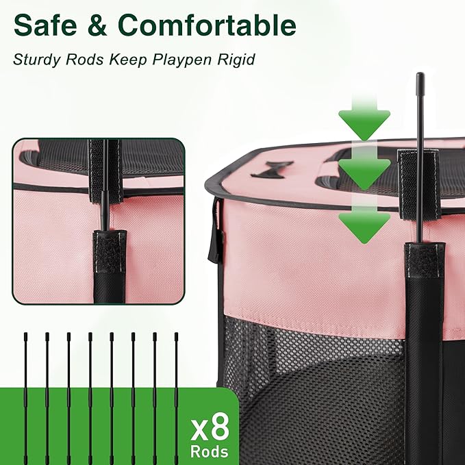 Love's cabin Pet Puppy Dog Playpen, Small Dog Tent Crates Cage Indoor/Outdoor, Portable Exercise Playpen for Cat, Foldable Pop Up Dog Kennel Playpen with Carring Case (S, Pink)