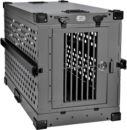 Heavy Duty Fully Collapsible Powder-Coated Aluminum Dog Crate - Medium (Gray)