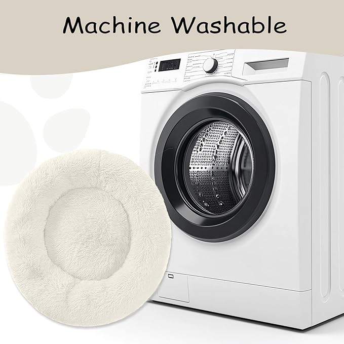 39'' inch Calming Dog Bed, Anti-Anxiety Donut Bed for Medium Large Dogs, Warming Cozy Soft Cute Round Washable, Marshmallow Cuddler Nest Puppy Dogs and Cats Bed, White