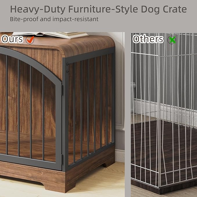 31.5" Farmhouse Dog Crate Furniture for Small Dogs, Decorative Pet House End Table, Wooden Dog Kennel Furniture Indoor, Retro Brown