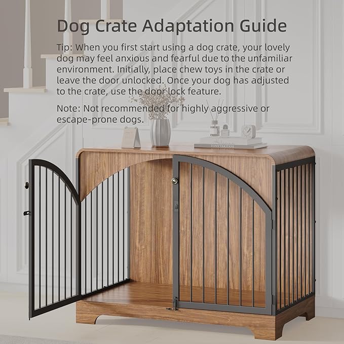 40" Farmhouse Dog Crate Furniture for Large/Medium Dogs, Decorative Pet House End Table, Wooden Dog Kennel Furniture Indoor, Retro Brown