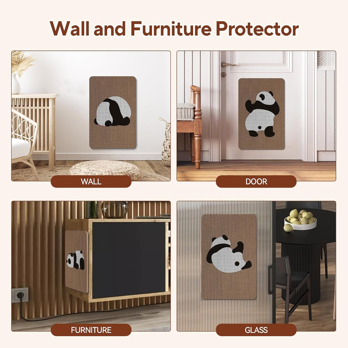 AUSCAT Cardboard Cat Wall Scratcher, 7 cat Scratching Boards with Box, Wall Mounted Cat Scratching Pads for Indoor Cats, Furniture Protector, 14.5" x 9.3", Panda Pattern