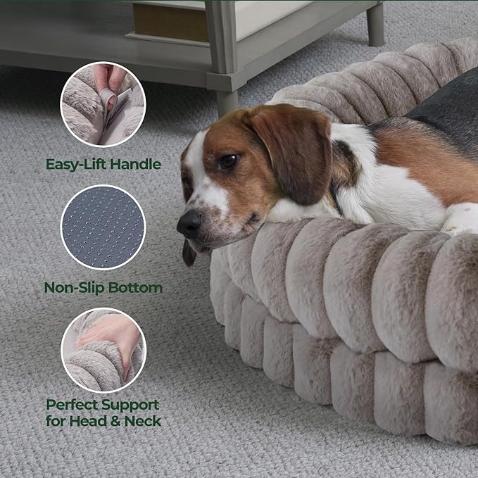 BALANCE Luxury Donut Dog Bed, 43 Inches Round Dog Beds Large Sized Dogs Washable, Orthopedic Calming Dogs Bed for Pets with Anti-Slip Bottom, Oatmeal